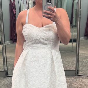 David's Bridal White Textured Midi Dress
